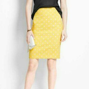 EUC Ann Taylor Yellow/White Polka Dot Pencil Skirt